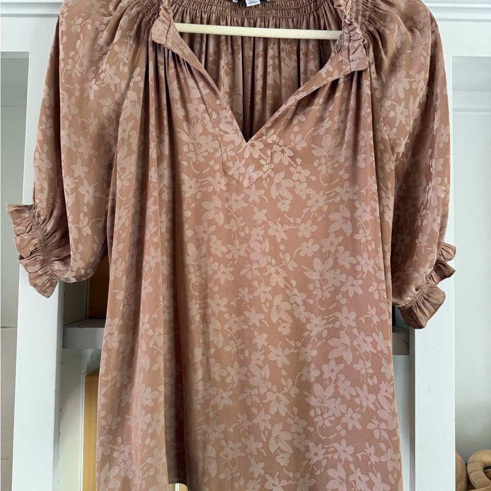 Current Air Cuffed Sleeve Smocked Blouse